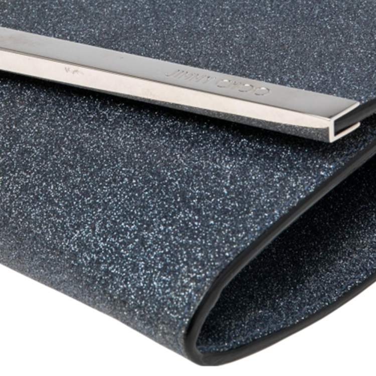 Pre Owned Jimmy Choo Blue Glitter Fabric Erica Clutch