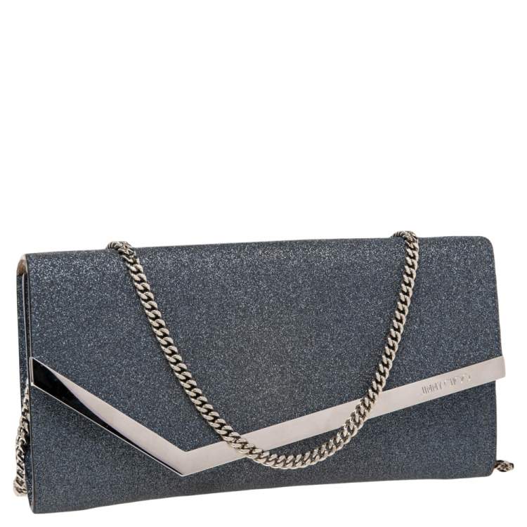 Pre Owned Jimmy Choo Blue Glitter Fabric Erica Clutch