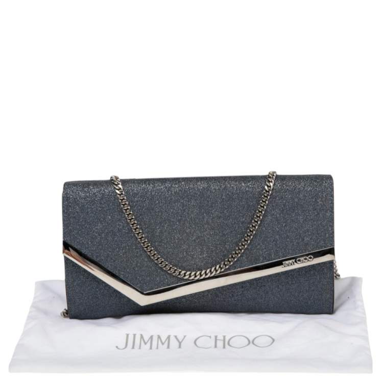 Pre Owned Jimmy Choo Blue Glitter Fabric Erica Clutch