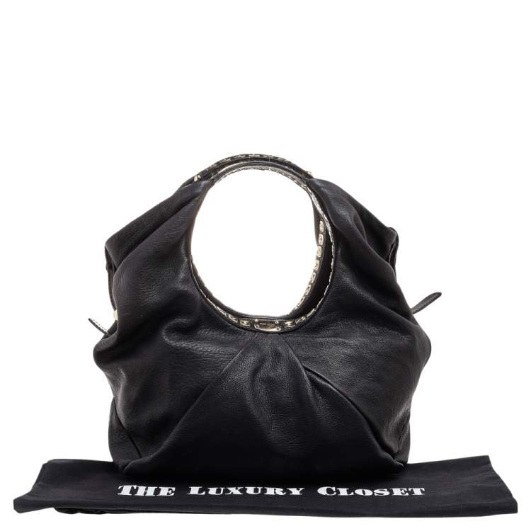 Pre Owned Jimmy Choo Black Leather Embellished Hobo