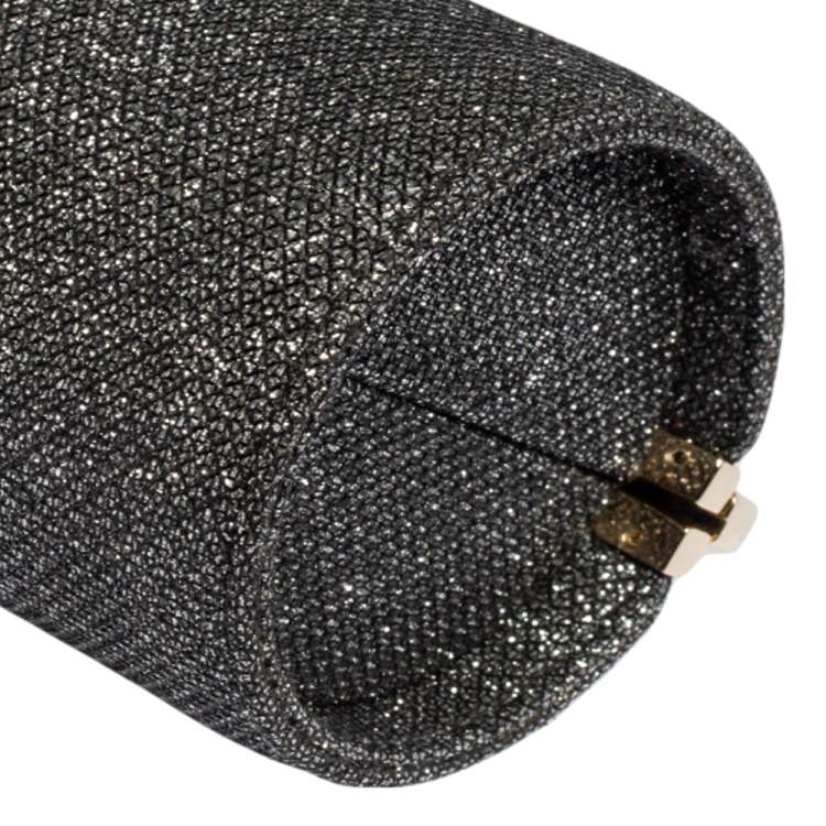 Pre Owned Jimmy Choo Silver Coarse Glitter Trinket Degrade Clutch