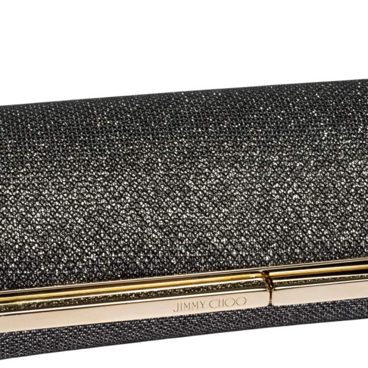 Pre Owned Jimmy Choo Silver Coarse Glitter Trinket Degrade Clutch