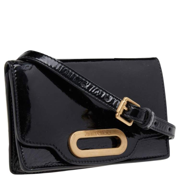 Pre Owned Jimmy Choo Black Patent Leather Flap Crossbody Bag