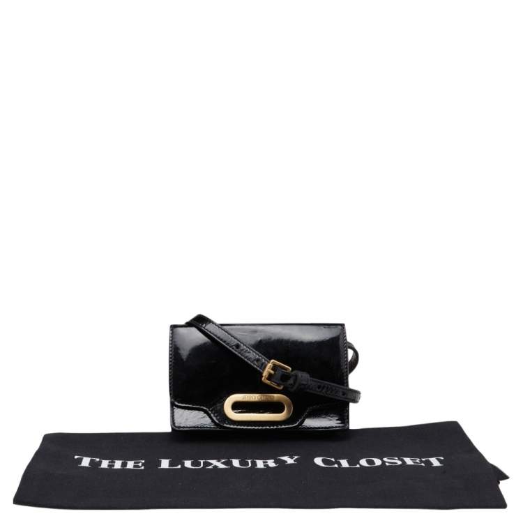 Pre Owned Jimmy Choo Black Patent Leather Flap Crossbody Bag