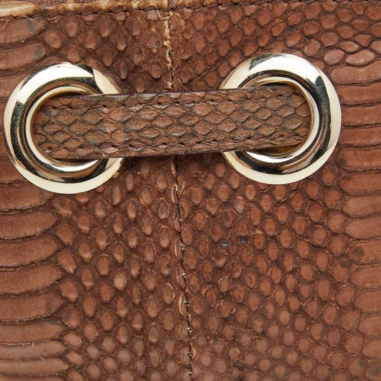 Pre Owned Jimmy Choo Brown Python Top Zip Wristlet Clutch