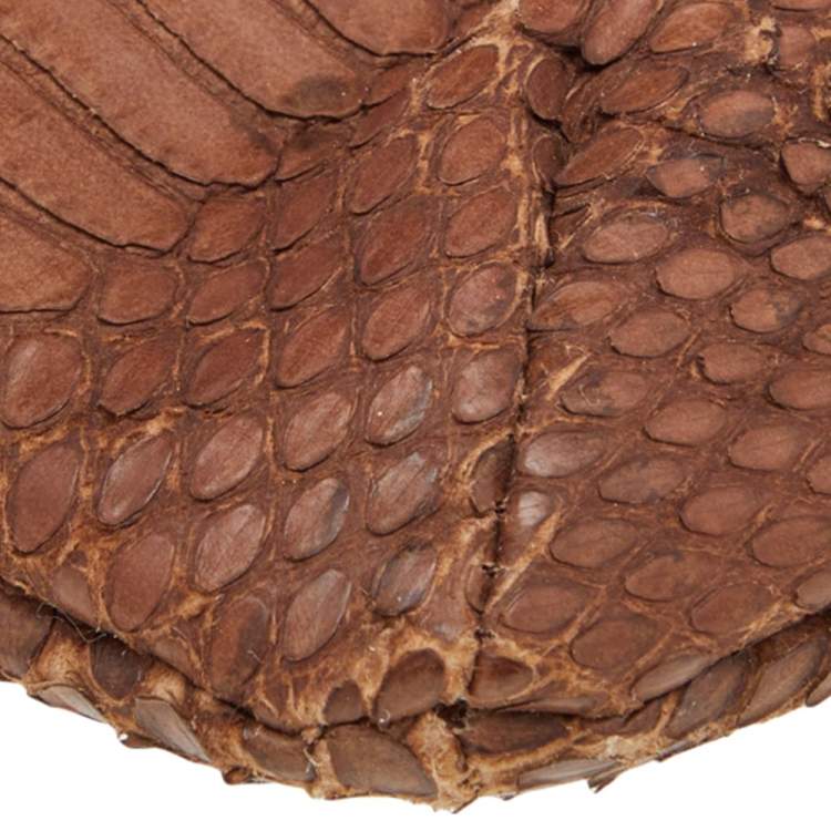 Pre Owned Jimmy Choo Brown Python Top Zip Wristlet Clutch