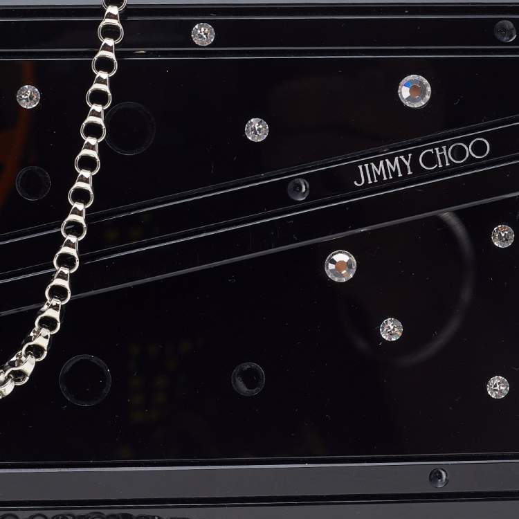 Pre Owned Jimmy Choo Black Acrylic Crystal Embellished Candy Clutch