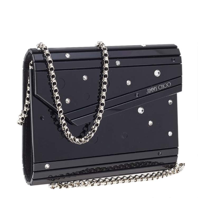 Pre Owned Jimmy Choo Black Acrylic Crystal Embellished Candy Clutch
