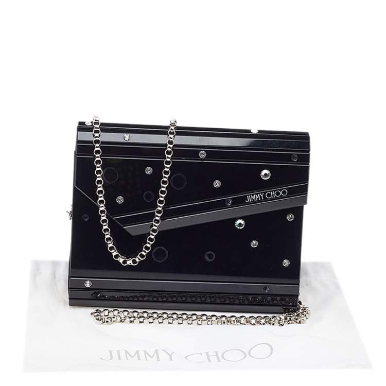 Pre Owned Jimmy Choo Black Acrylic Crystal Embellished Candy Clutch