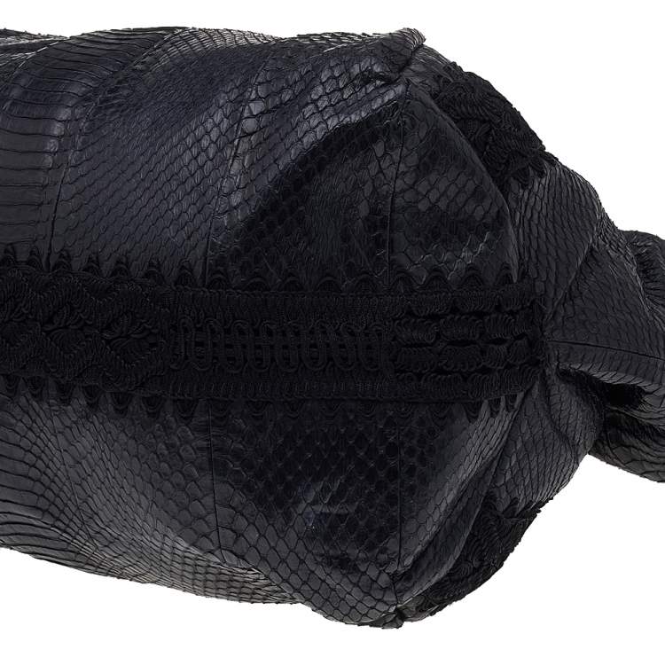 Pre Owned Jimmy Choo Black Python Leather And Lace Embellished Hobo