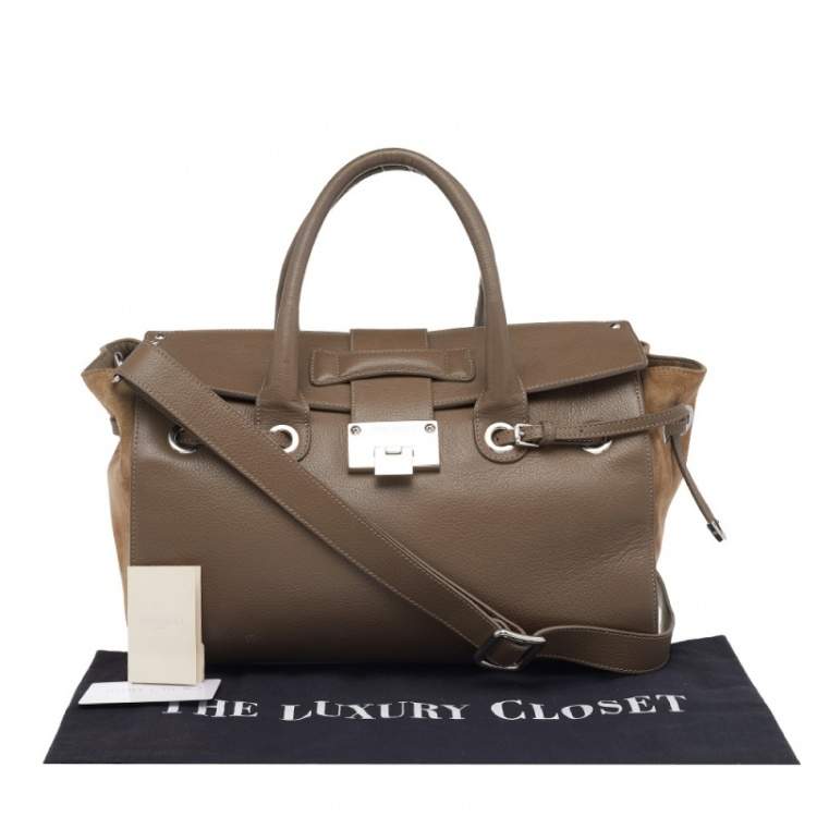 Pre Owned Jimmy Choo Grey/Beige Leather And Suede Rosa Top Handle Bag