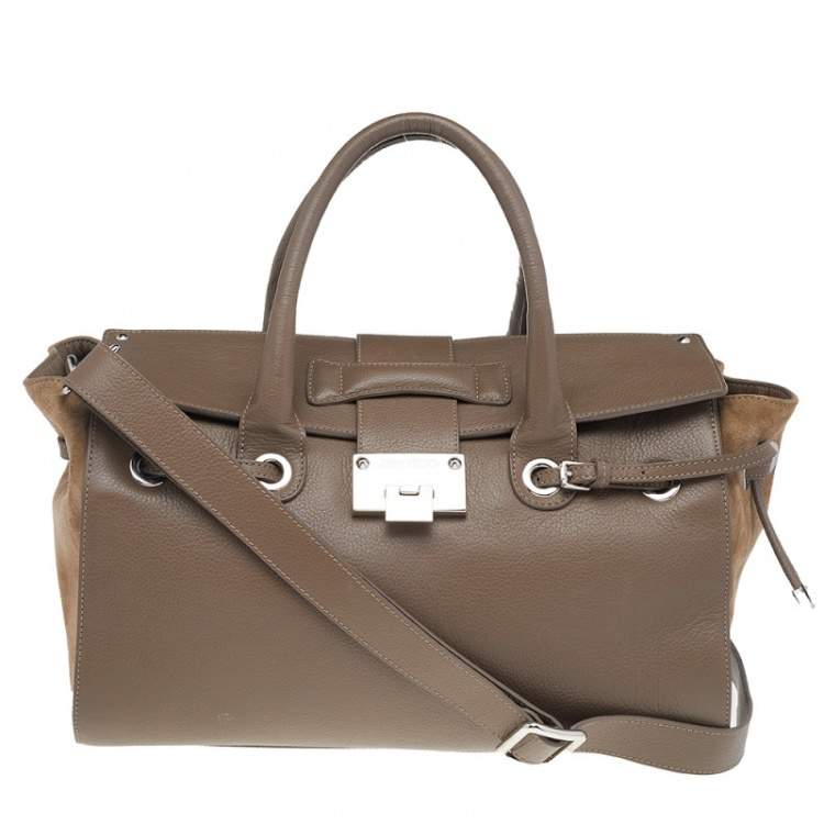 Pre Owned Jimmy Choo Grey/Beige Leather And Suede Rosa Top Handle Bag
