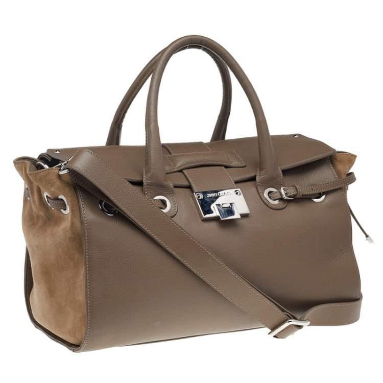 Pre Owned Jimmy Choo Grey/Beige Leather And Suede Rosa Top Handle Bag