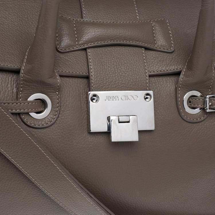 Pre Owned Jimmy Choo Grey/Beige Leather And Suede Rosa Top Handle Bag