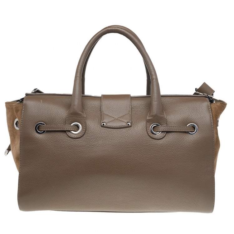 Pre Owned Jimmy Choo Grey/Beige Leather And Suede Rosa Top Handle Bag