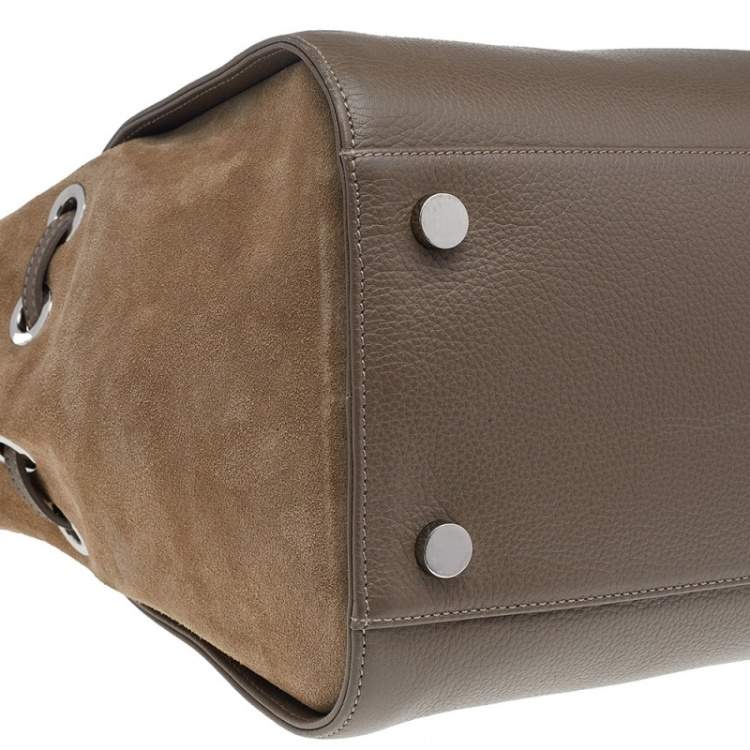 Pre Owned Jimmy Choo Grey/Beige Leather And Suede Rosa Top Handle Bag