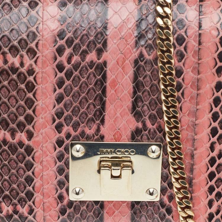 Pre Owned Jimmy Choo Pink/Black Python Leather Chain Flap Shoulder Bag