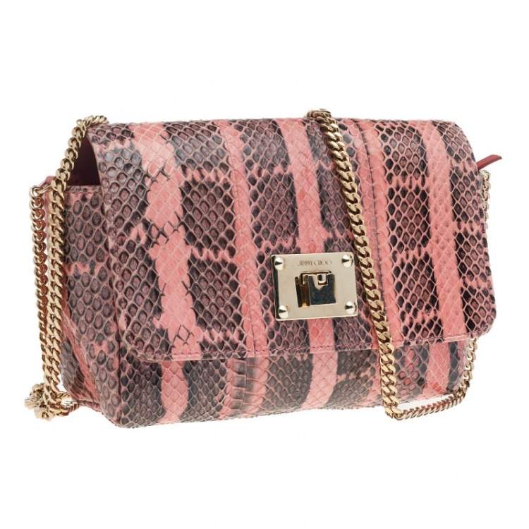 Pre Owned Jimmy Choo Pink/Black Python Leather Chain Flap Shoulder Bag