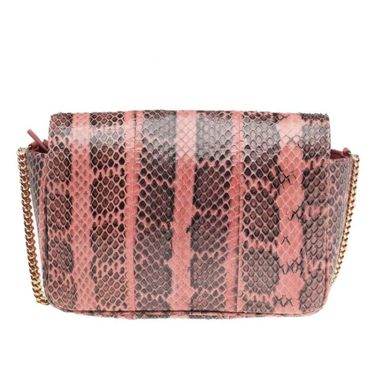 Pre Owned Jimmy Choo Pink/Black Python Leather Chain Flap Shoulder Bag