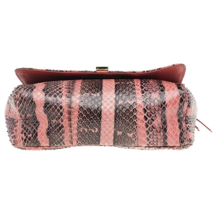 Pre Owned Jimmy Choo Pink/Black Python Leather Chain Flap Shoulder Bag