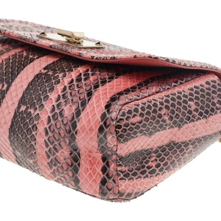 Pre Owned Jimmy Choo Pink/Black Python Leather Chain Flap Shoulder Bag