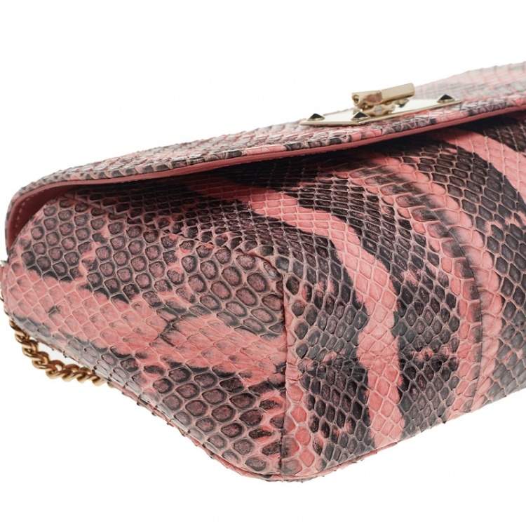 Pre Owned Jimmy Choo Pink/Black Python Leather Chain Flap Shoulder Bag