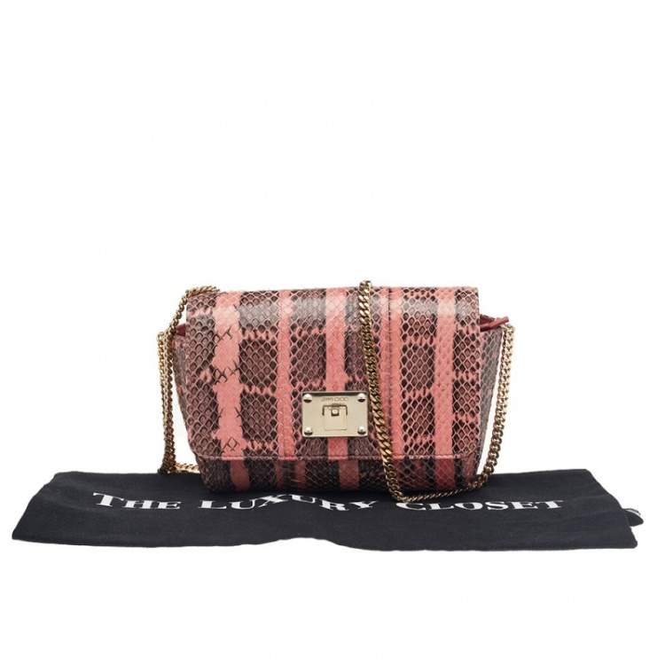 Pre Owned Jimmy Choo Pink/Black Python Leather Chain Flap Shoulder Bag