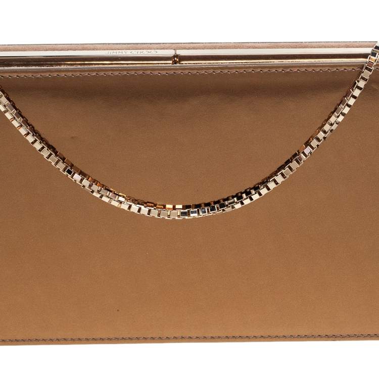 Pre Owned Jimmy Choo Metallic Gold Leather Chain Clutch