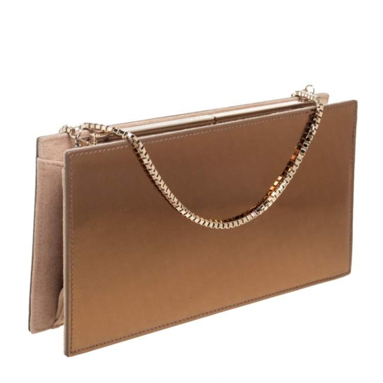 Pre Owned Jimmy Choo Metallic Gold Leather Chain Clutch