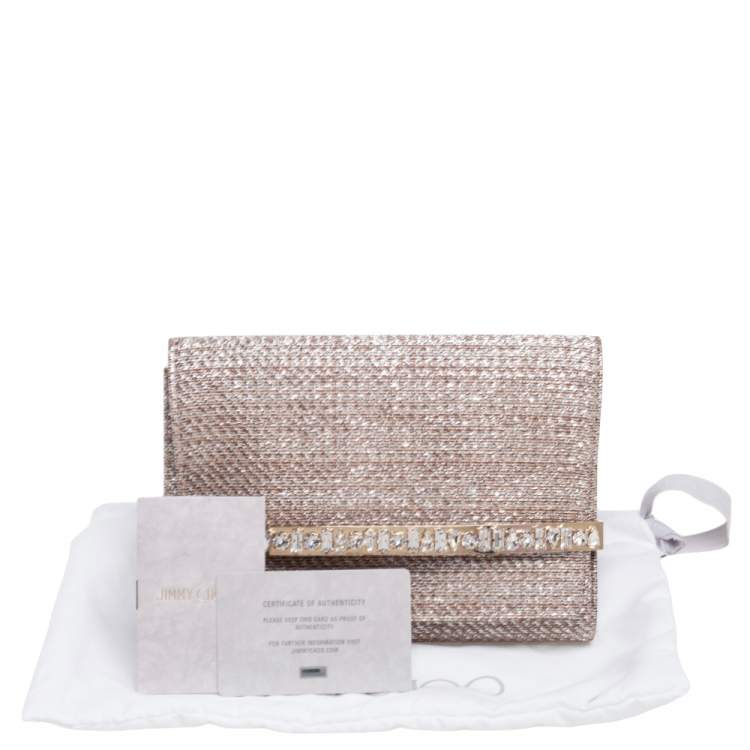 Pre Owned Jimmy Choo Beige/Silver Fabric Crystal Embellished Clutch