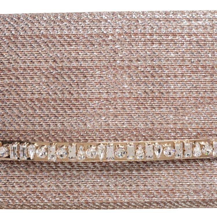 Pre Owned Jimmy Choo Beige/Silver Fabric Crystal Embellished Clutch