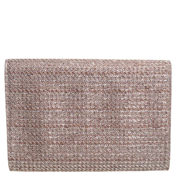 Pre Owned Jimmy Choo Beige/Silver Fabric Crystal Embellished Clutch