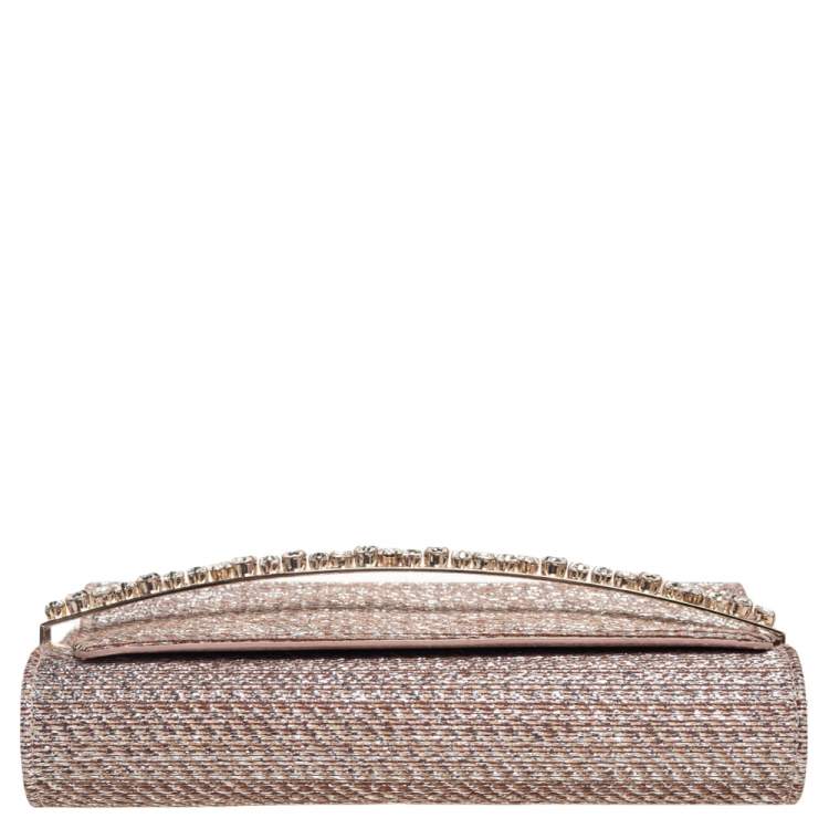 Pre Owned Jimmy Choo Beige/Silver Fabric Crystal Embellished Clutch
