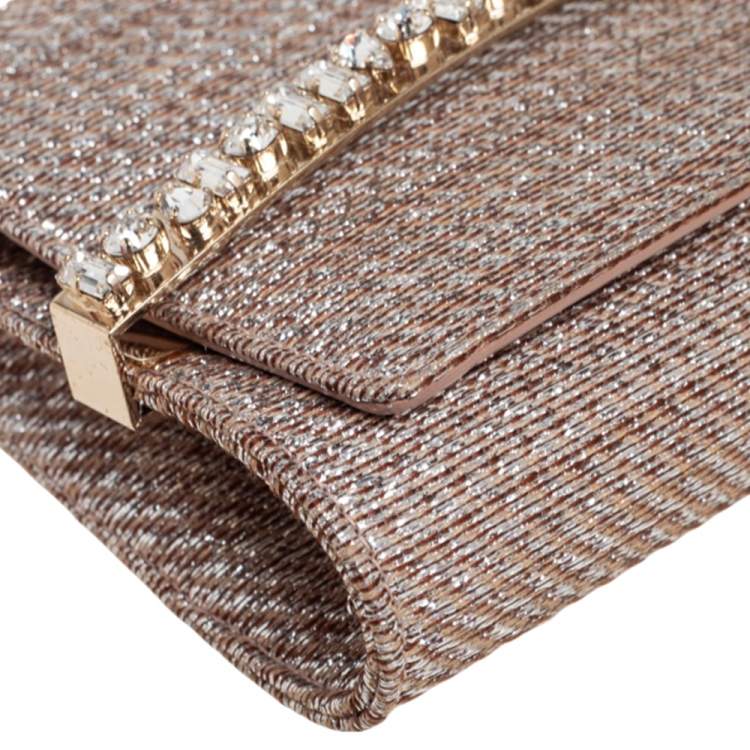 Pre Owned Jimmy Choo Beige/Silver Fabric Crystal Embellished Clutch