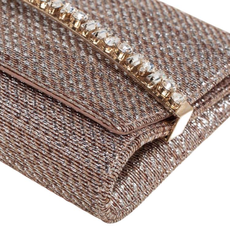 Pre Owned Jimmy Choo Beige/Silver Fabric Crystal Embellished Clutch