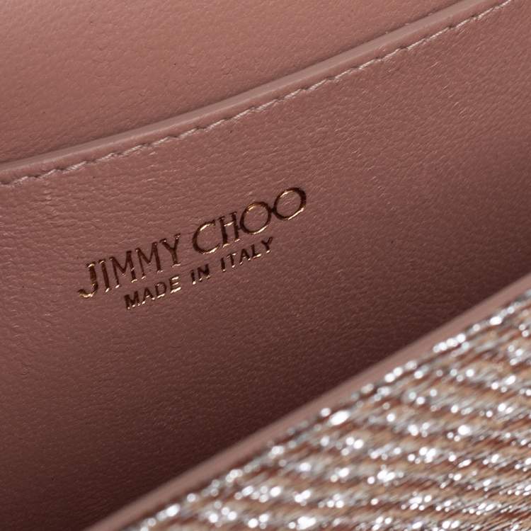 Pre Owned Jimmy Choo Beige/Silver Fabric Crystal Embellished Clutch
