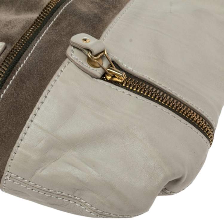 Pre Owned Jimmy Choo Khaki Green Leather and Suede Mona Tote