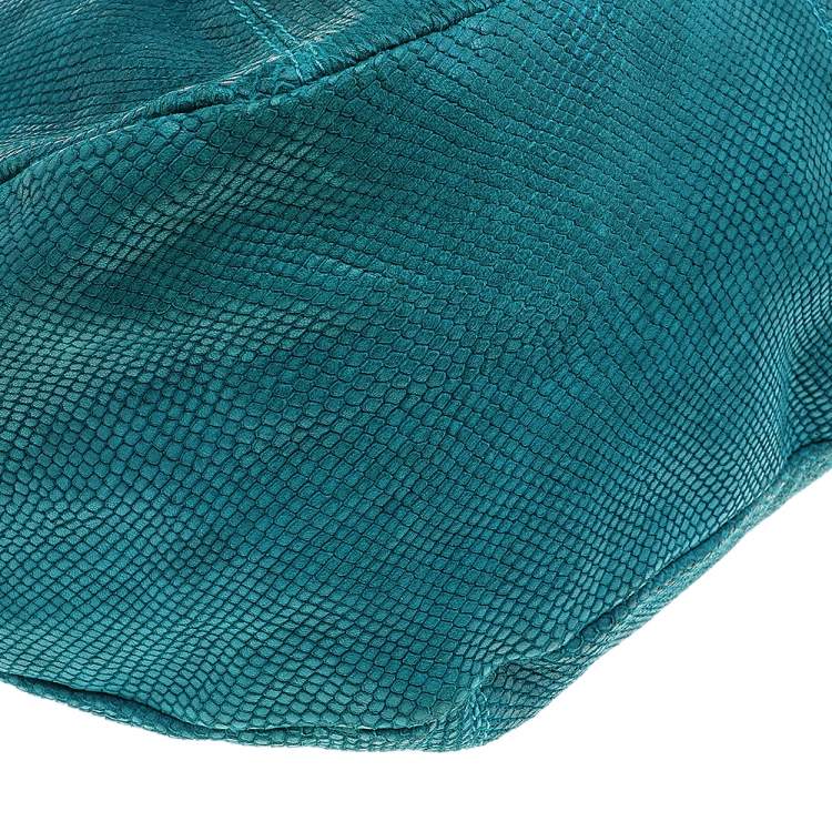 Pre Owned Jimmy Choo Turquoise Python Embossed Leather and Python Trim Hobo 