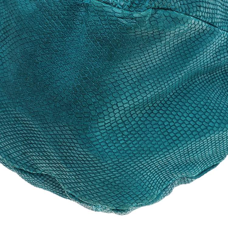 Pre Owned Jimmy Choo Turquoise Python Embossed Leather and Python Trim Hobo 
