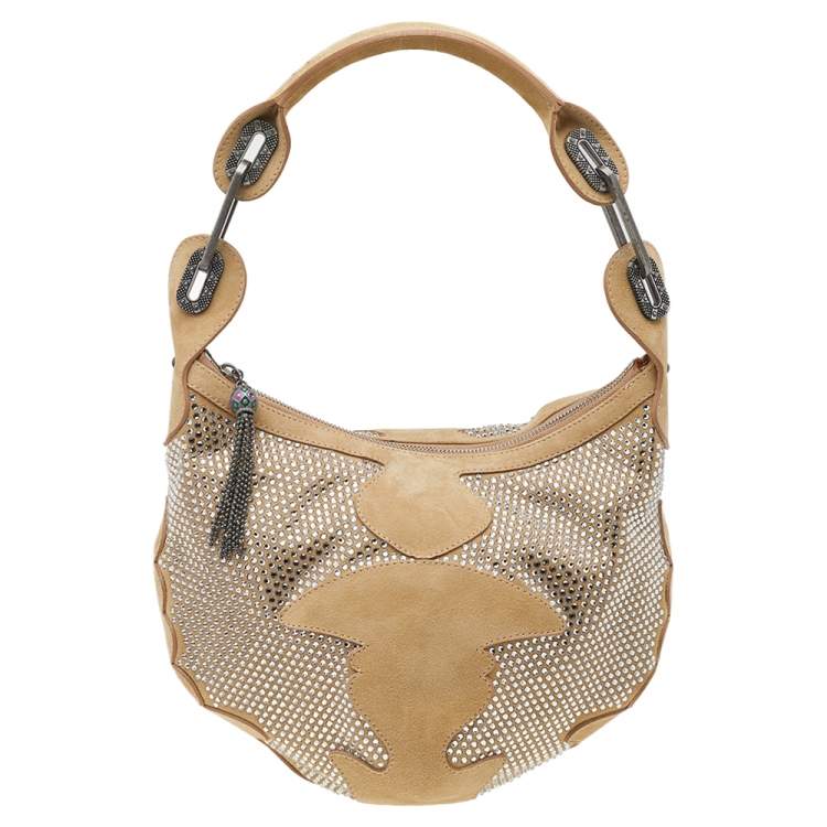 مملوكة مسبقًا Jimmy Choo Beige Suede Crystal Embellished Hobo