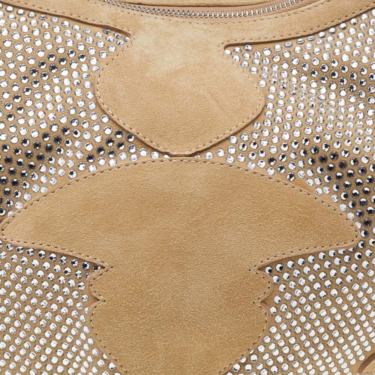 مملوكة مسبقًا Jimmy Choo Beige Suede Crystal Embellished Hobo