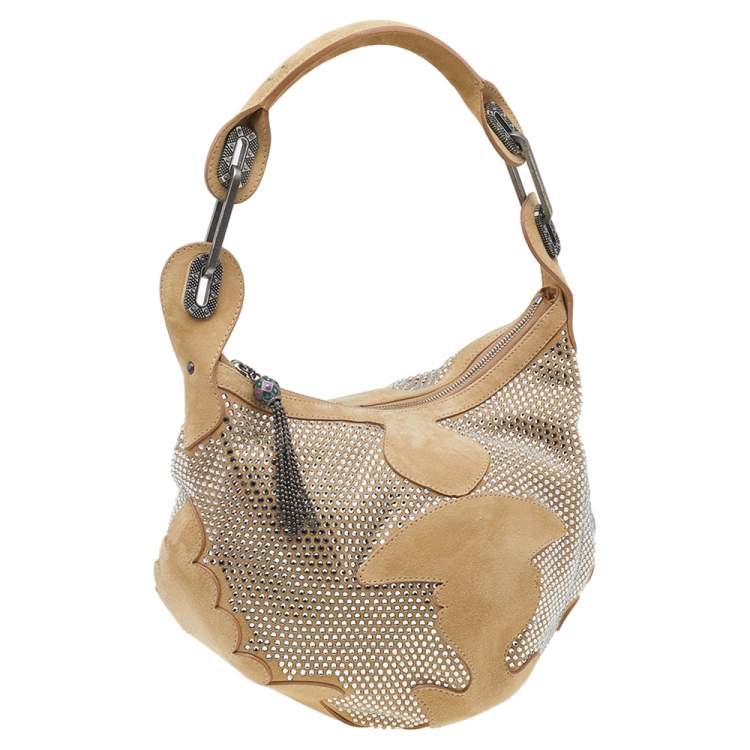 مملوكة مسبقًا Jimmy Choo Beige Suede Crystal Embellished Hobo