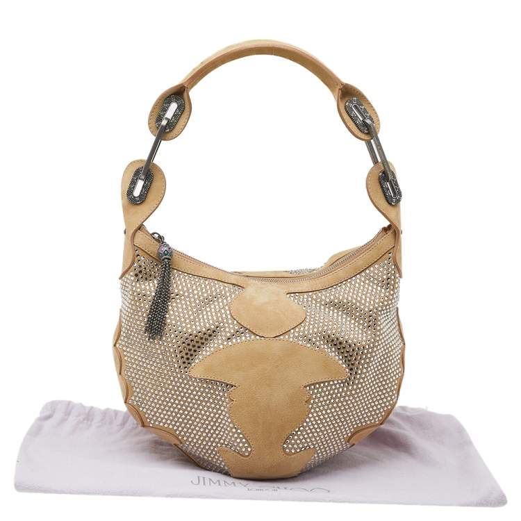 مملوكة مسبقًا Jimmy Choo Beige Suede Crystal Embellished Hobo