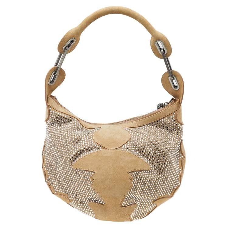 مملوكة مسبقًا Jimmy Choo Beige Suede Crystal Embellished Hobo