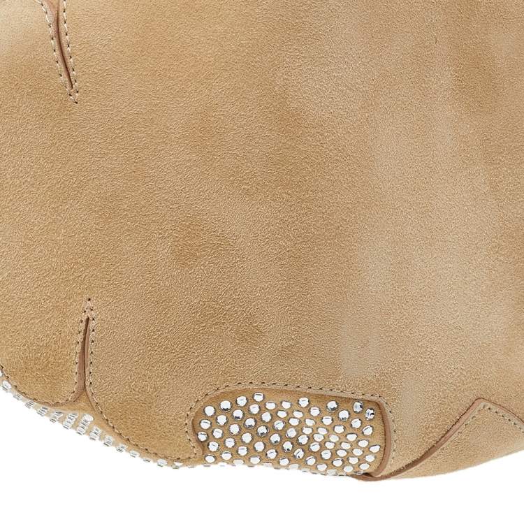 مملوكة مسبقًا Jimmy Choo Beige Suede Crystal Embellished Hobo