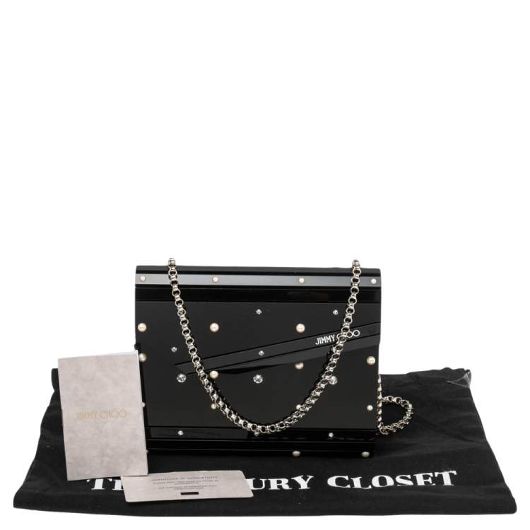Pre Owned Jimmy Choo Black Acrylic Crystal Embellished Candy Clutch