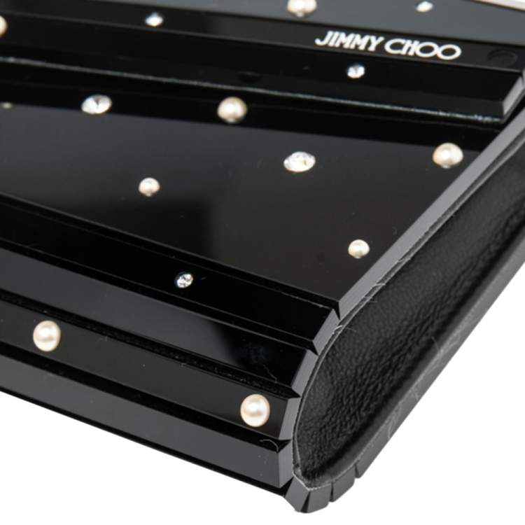 Pre Owned Jimmy Choo Black Acrylic Crystal Embellished Candy Clutch