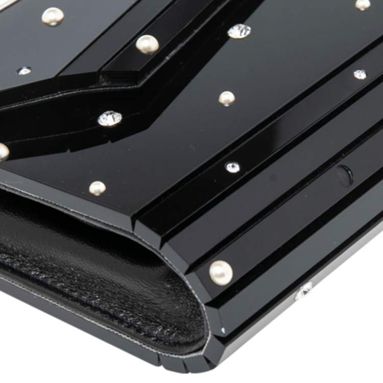 Pre Owned Jimmy Choo Black Acrylic Crystal Embellished Candy Clutch