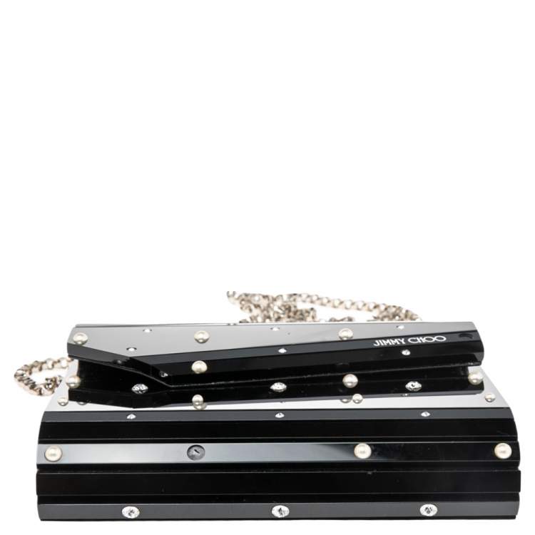 Pre Owned Jimmy Choo Black Acrylic Crystal Embellished Candy Clutch