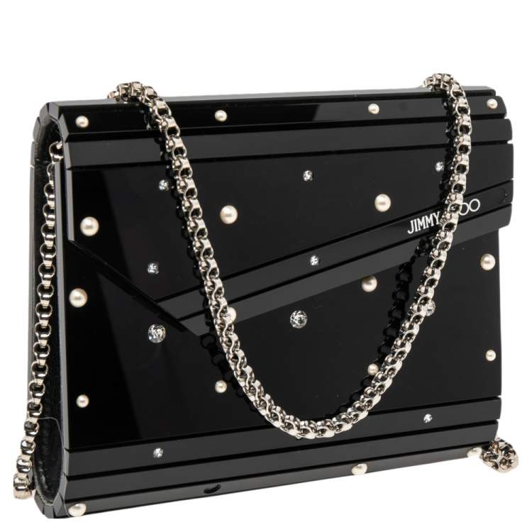 Pre Owned Jimmy Choo Black Acrylic Crystal Embellished Candy Clutch